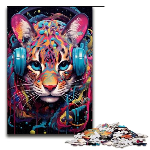 1000-teiliges Kopfhörer-Ozelot-Puzzle für Erwachsene, Puzzlespiel-Spielzeug, anspruchsvolles Puzzlespiel und Familienspiel, Größe 50 x 75 cm von LLONGKT