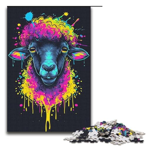 1000-teiliges Kunstpuzzle mit Schafen für Erwachsene, Lernspiel, Herausforderung, Spielzeug, Kunstwerk, Geschenk, Größe 38 x 26 cm von LLONGKT