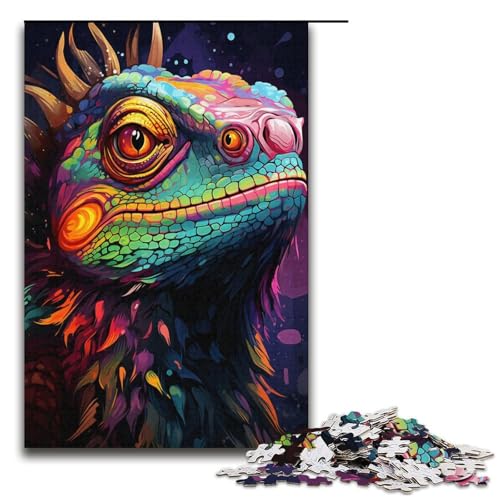 1000-teiliges Mal- und Farbchamäleon-Kunst-Puzzle für Erwachsene und Teenager, Papppuzzle, Familienaktivität (Größe 38 x 26 cm) von LLONGKT