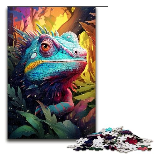 1000-teiliges Mal- und Farbchamäleon-Puzzle für Teenager, Holzpuzzle, Heimdekorationsspielzeug (Größe 50 x 75 cm) von LLONGKT