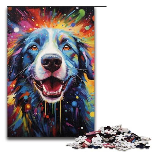 1000-teiliges Mal- und Farbpuzzle mit Sternenhimmel und Hund für Erwachsene, Eltern-Kind-Interaktion für Teenager ab 14 Jahren (Größe 50 x 75 cm) von LLONGKT