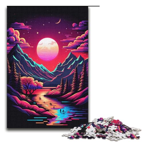 1000-teiliges Neon-Berg-Puzzle für Erwachsene – Papppuzzle zur Heimdekoration (Größe 38 x 26 cm) von LLONGKT