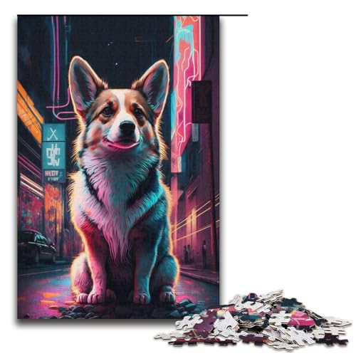 1000-teiliges Neon-Corgi-Puzzle, Geschenk-Puzzle für Erwachsene, geeignet als Schreibtisch-Dekoration, geeignet für Teenager ab 14 Jahren, Größe 38 x 26 cm von LLONGKT