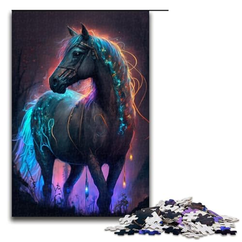 1000-teiliges Pferdepuzzle für Erwachsene, Holzpuzzle, Lernspiel für Erwachsene (Größe 50 x 75 cm) von LLONGKT