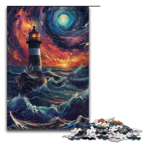 1000-teiliges Puzzle, Bunte Leuchttürme, Holzpuzzle, Heimdekoration (Größe 50 x 75 cm) von LLONGKT