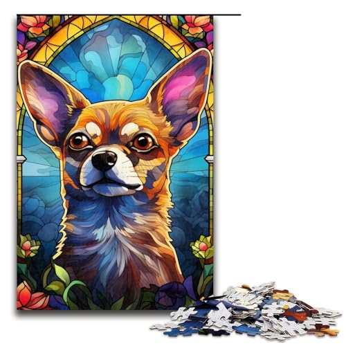 1000-teiliges Puzzle, Buntglas-Chihuahua-Puzzle für Erwachsene, Holzpuzzle, tolles Geschenk für Erwachsene und Jugendliche, Größe 50 x 75 cm 1000-teiliges Puzzle, Buntglas-Chihuahua-Puzzle für Erwachsene, Holzpuzzle, tolles Geschenk für Erwachsene und Jugendliche, Größe 50 x 75 cm von LLONGKT