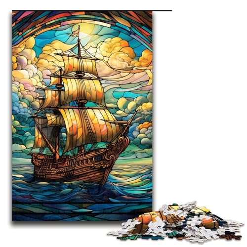 1000-teiliges Puzzle, Buntglasboot, Holzpuzzle, Lernspielzeug, Familienspiele, Größe 50 x 75 cm 1000-teiliges Puzzle, Buntglasboot, Holzpuzzle, Lernspielzeug, Familienspiele, Größe 50 x 75 cm von LLONGKT