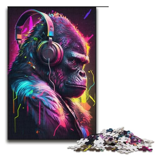 1000-teiliges Puzzle, Lernspiele, Kopfhörer-Gorilla-Puzzle für Erwachsene, Familiendekoration (Größe 38 x 26 cm) von LLONGKT