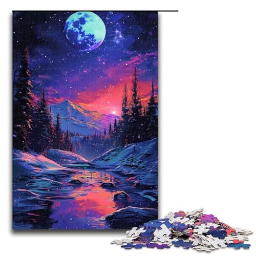 1000-teiliges Puzzle, Lernspiele, Neon-Winter-Natur-Puzzles für Erwachsene, Holzpuzzle, dekomprimierendes intellektuelles Lernspielzeug (Größe 50 x 75 cm) von LLONGKT