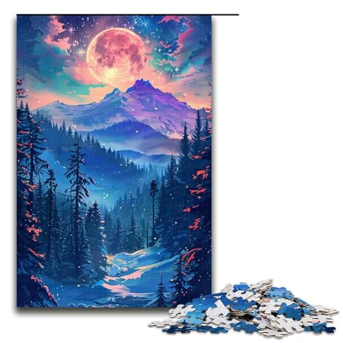 1000-teiliges Puzzle, Lernspiele, Schneebedeckte Berge bei Nacht, Puzzles für Erwachsene, Holzpuzzle, dekomprimierendes intellektuelles Lernspielzeug (Größe 50 x 75 cm) von LLONGKT