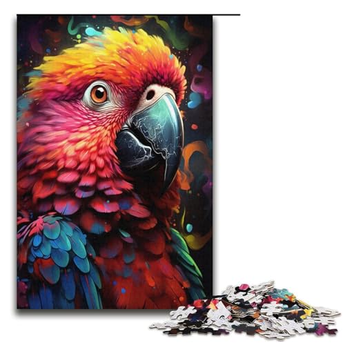 1000-teiliges Puzzle, Lernspiele, psychedelisches Gemälde, buntes Papageien-Puzzle für Erwachsene, Familiendekoration (Größe 38 x 26 cm) von LLONGKT