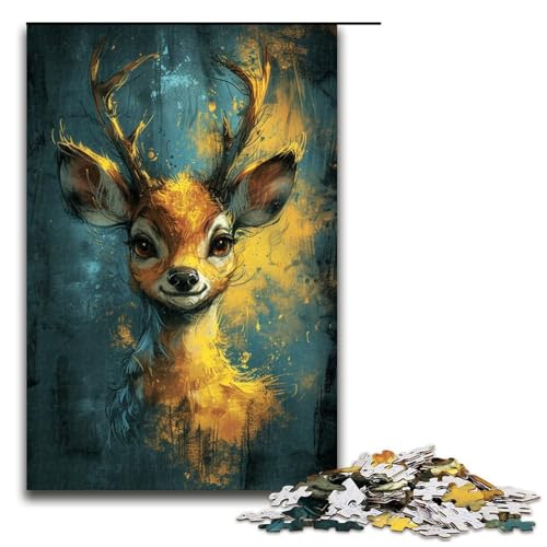 1000-teiliges Puzzle, Lernspiele, süßes kleines gelbes REH, Puzzle für Erwachsene, Holzpuzzle, dekomprimierendes intellektuelles Lernspielzeug (Größe 50 x 75 cm) von LLONGKT