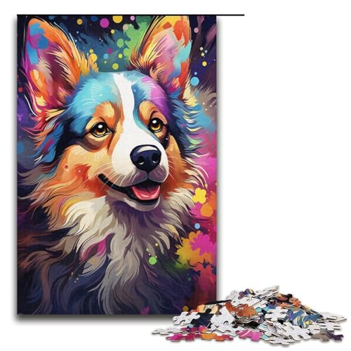 1000-teiliges Puzzle, Malen, Farbe, Corgi-Hund, Puzzle für Erwachsene, Papppuzzle, Familienspiele, Weihnachts- und Geburtstagsgeschenke (Größe 38 x 26 cm) von LLONGKT