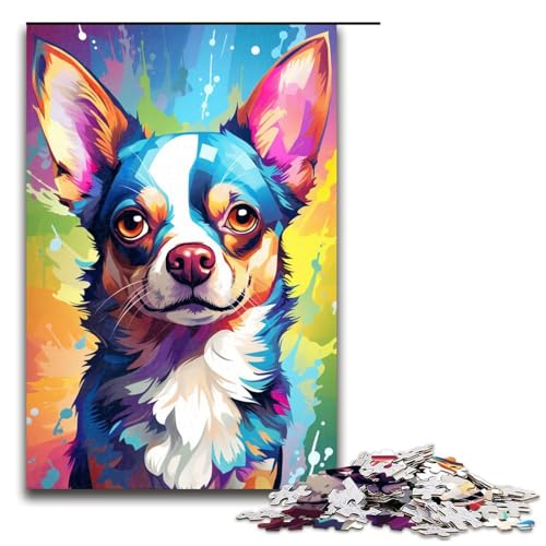 1000-teiliges Puzzle, Malen, farbenfrohes Chihuahua-Hundekunst-Puzzle für Erwachsene und Teenager, Holzpuzzle, Lernspiel, Herausforderungsspielzeug (Größe 50 x 75 cm) von LLONGKT