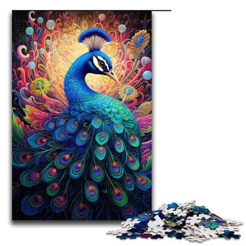1000-teiliges Puzzle, Pfauen-Puzzle für Erwachsene, Holzpuzzle, anspruchsvolles Spiel, Größe 50 x 75 cm von LLONGKT