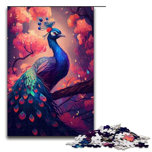 1000-teiliges Puzzle, Pfauenblumen-Puzzle für Erwachsene, Holzpuzzle, anspruchsvolles Spiel, Größe 50 x 75 cm von LLONGKT