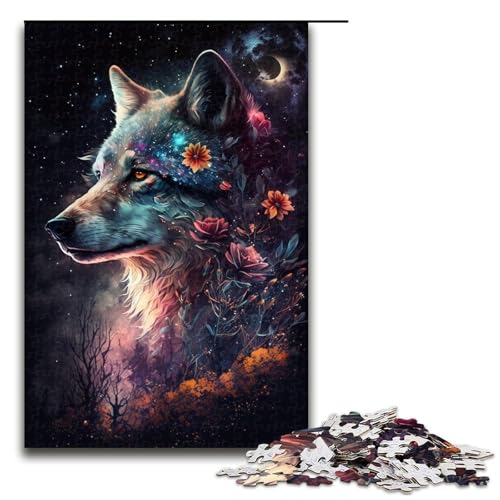 1000-teiliges Puzzle, Weltraumwolf und Blumen, Holzpuzzle, Lernspielzeug, Größe 50 x 75 cm 1000-teiliges Puzzle, Weltraumwolf und Blumen, Holzpuzzle, Lernspielzeug, Größe 50 x 75 cm von LLONGKT