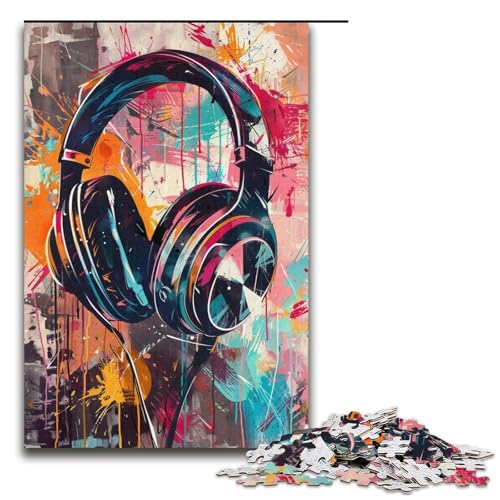 1000-teiliges Puzzle, buntes Kopfhörer-Mal-Puzzle aus Pappe für Erwachsene, lustiges Geschenk (Größe 38 x 26 cm) von LLONGKT