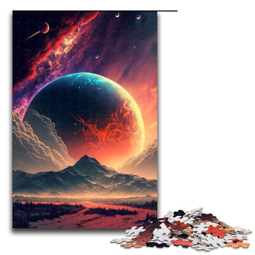 1000-teiliges Puzzle, dunkler Weltraum und Planeten, Holzpuzzle, Lernspielzeug, Größe 50 x 75 cm von LLONGKT