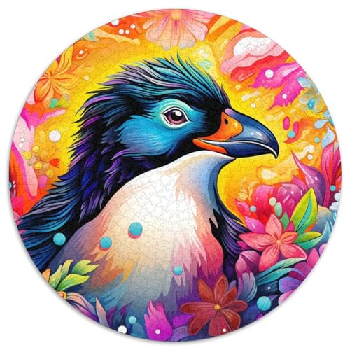1000-teiliges Puzzle, farbenfrohes Pinguin-Kunst-Papier, rund, fördert die Hand-Auge-Koordination, (Größe 67,5 x 67,5 cm) von LLONGKT