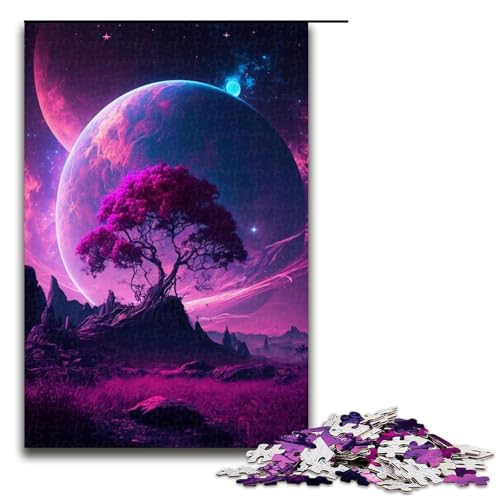 1000-teiliges Puzzle, lila Planet-Baum, Puzzle für Erwachsene, Holzpuzzle, interessanter Stressabbau, Größe 50 x 75 cm von LLONGKT