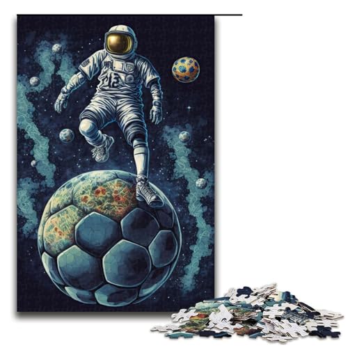 1000-teiliges Puzzle „Astronaut spielt Fußball“, Puzzle für Teenager, Holzpuzzle, Lernspiele für Erwachsene, Größe 50 x 75 cm von LLONGKT