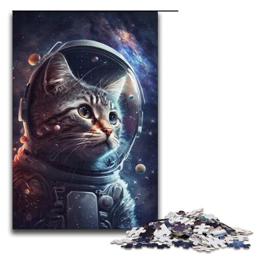 1000-teiliges Puzzle „Astronautenkatze“, Puzzle für Erwachsene, Papppuzzle, gutes Geschenk für Erwachsene, Größe 38 x 26 cm von LLONGKT