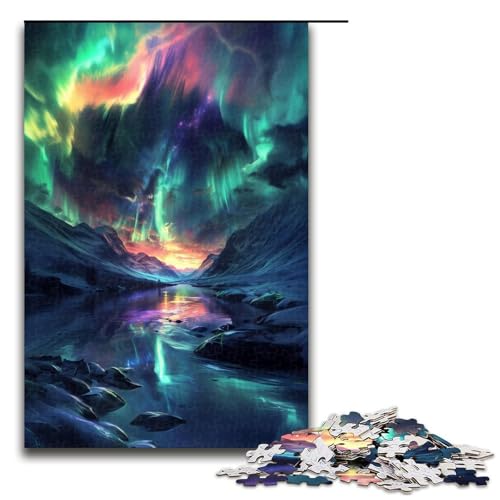 1000-teiliges Puzzle „Aurora Borealis über Schnee“, Puzzle für Erwachsene, Kunstwerk, Wichtelgeschenk für Teenager ab 14 Jahren (Größe 50 x 75 cm) von LLONGKT
