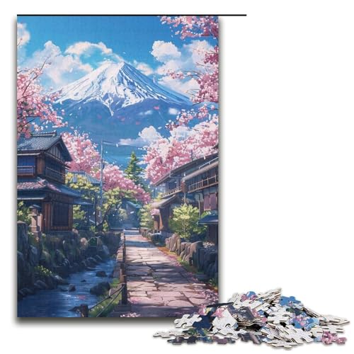 1000-teiliges Puzzle „Berg Fuji und Kirschblüte“ für Erwachsene, Papppuzzle, Erwachsene (Größe 38 x 26 cm) von LLONGKT