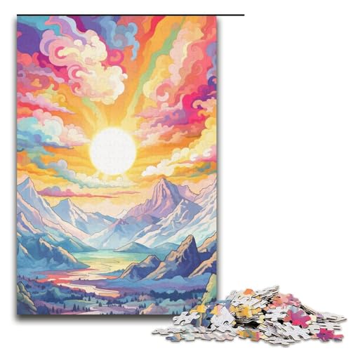 1000-teiliges Puzzle „Berg mit bunten Sternen“, Puzzle aus Karton, Lernspielzeug, Größe 38 x 26 cm von LLONGKT