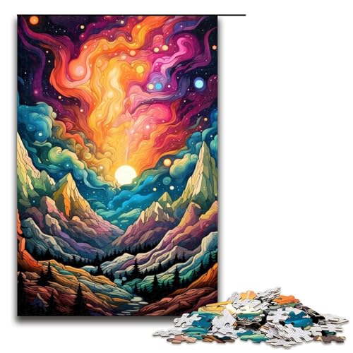 1000-teiliges Puzzle „Berg mit bunten Sternen“, Puzzle für Erwachsene, Holzpuzzle, anspruchsvoll zu vervollständigen, Aber lustig und humorvoll (Größe 50 x 75 cm) von LLONGKT