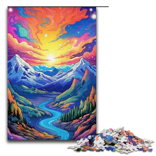 1000-teiliges Puzzle „Berg mit bunten Sternen“ aus Pappe. Tolles Geschenk für Erwachsene (Größe 38 x 26 cm). von LLONGKT