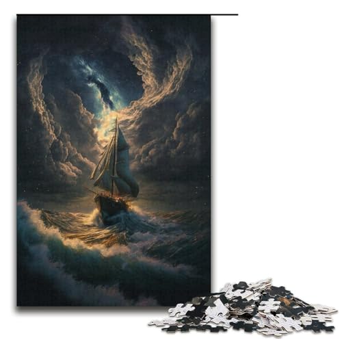 1000-teiliges Puzzle „Boot auf See“, Puzzle für Teenager, Karton, Lernspiele für Erwachsene, Größe 38 x 26 cm von LLONGKT