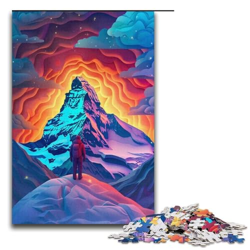 1000-teiliges Puzzle „Bunte, schöne Berge“ für Erwachsene, mit passendem Poster und Quizblatt (Größe 38 x 26 cm) von LLONGKT