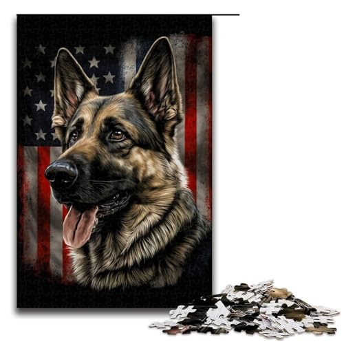 1000-teiliges Puzzle „Deutscher Schäferhund“ für Erwachsene, Holzpuzzle, anspruchsvolles Spiel, Größe 50 x 75 cm von LLONGKT