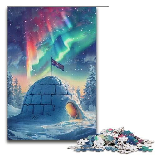 1000-teiliges Puzzle „Eisschlösser unter der Aurora Borealis“ für Erwachsene, Papppuzzle, Heimdekoration, Größe 38 x 26 cm von LLONGKT