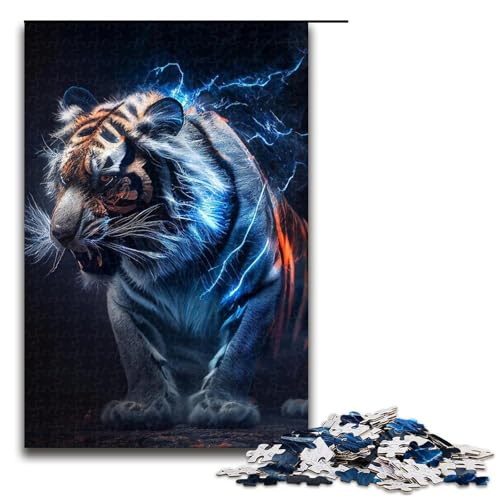 1000-teiliges Puzzle „Elemental Lightning Tigers“, Puzzle für Erwachsene, Holzpuzzle, Lernspiele für Erwachsene, Größe 50 x 75 cm von LLONGKT