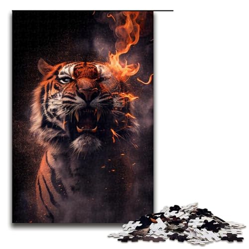1000-teiliges Puzzle „Feuertiger“, Holzpuzzle, Lernspielzeug, Familienspiele, Größe 50 x 75 cm von LLONGKT