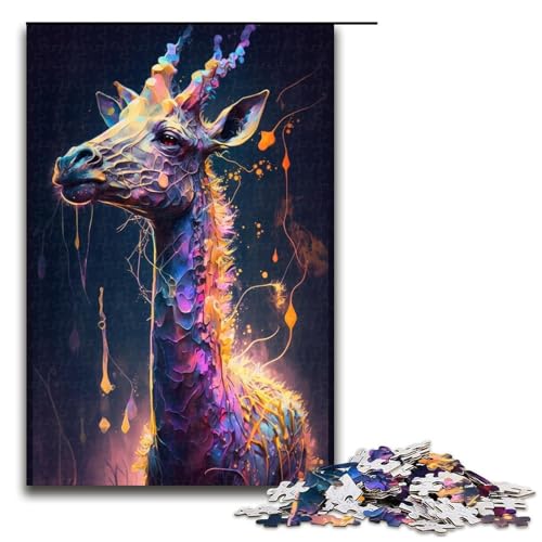 1000-teiliges Puzzle „Giraffe malen“ für Erwachsene, Holzpuzzle, Familienspiele, Weihnachts- und Geburtstagsgeschenke (Größe 50 x 75 cm) von LLONGKT