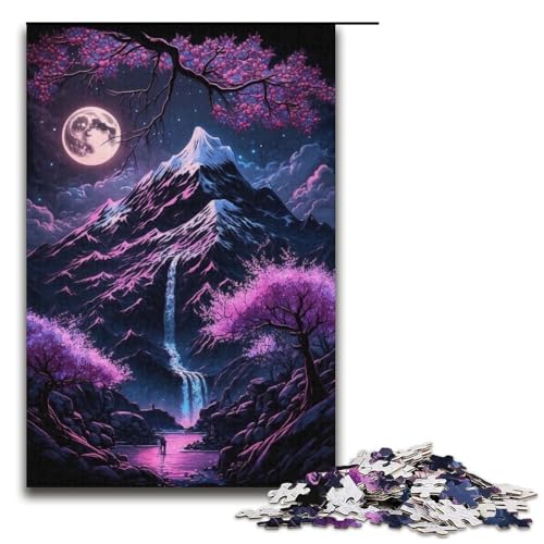 1000-teiliges Puzzle „Kirschblüten-Berg“ für Erwachsene, Papppuzzle, Lernspiel, Größe 38 x 26 cm von LLONGKT