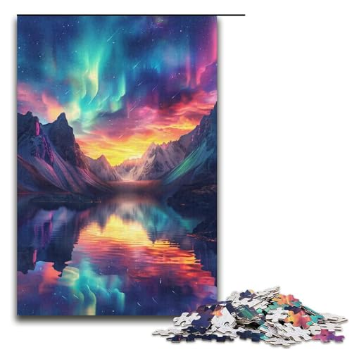 1000-teiliges Puzzle „Mountain Aurora“ aus Karton, Lernspielzeug, Größe 38 x 26 cm von LLONGKT