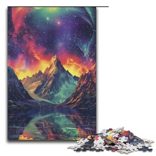 1000-teiliges Puzzle „Mountain Aurora“ aus Karton, Lernspielzeug, Größe 38 x 26 cm von LLONGKT