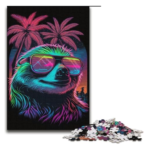 1000-teiliges Puzzle „Neon Beach Sloth“ aus Pappe, Puzzle für Erwachsene, Lernspiel, Größe 38 x 26 cm von LLONGKT