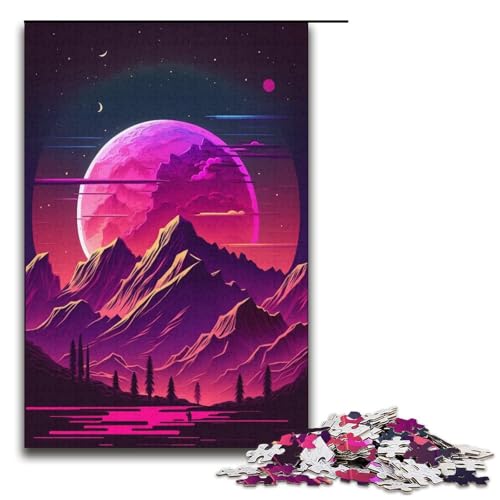 1000-teiliges Puzzle „Neon Mountain“ für Erwachsene und Teenager, Papppuzzle, Lernspiel, Herausforderungsspielzeug (Größe 38 x 26 cm) von LLONGKT