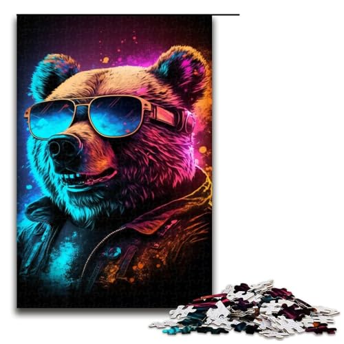 1000-teiliges Puzzle „Neon Nights Bear“ für Erwachsene, Holzpuzzle, tolles Geschenk für Erwachsene, Größe 50 x 75 cm 1000-teiliges Puzzle „Neon Nights Bear“ für Erwachsene, Holzpuzzle, tolles Geschenk für Erwachsene, Größe 50 x 75 cm von LLONGKT