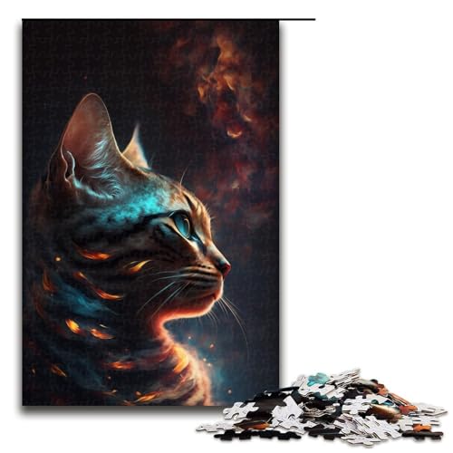 1000-teiliges Puzzle „Ozelot-Katze-Wolke“ für Erwachsene, Holzpuzzle, Heimdekoration, Größe 50 x 75 cm von LLONGKT