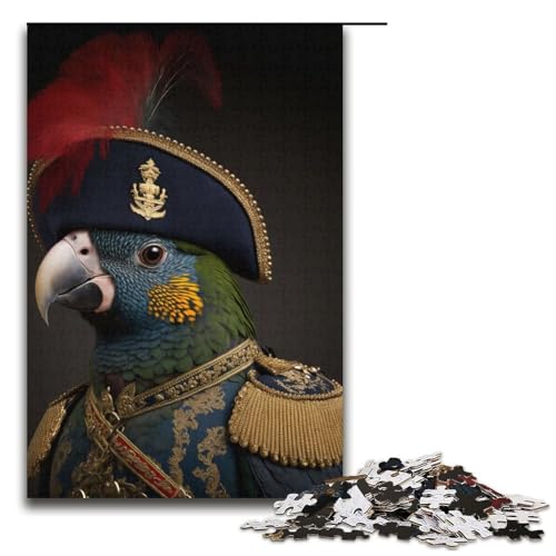 1000-teiliges Puzzle „Papagei in Militäruniform“, Puzzle für Erwachsene, Papppuzzle für Erwachsene, Geschenke, Größe 38 x 26 cm von LLONGKT
