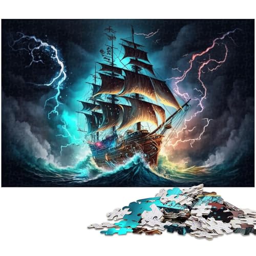 1000-teiliges Puzzle „Piratenschiff“ für Erwachsene, Holzpuzzle, Lernspiel, Größe 50 x 75 cm von LLONGKT