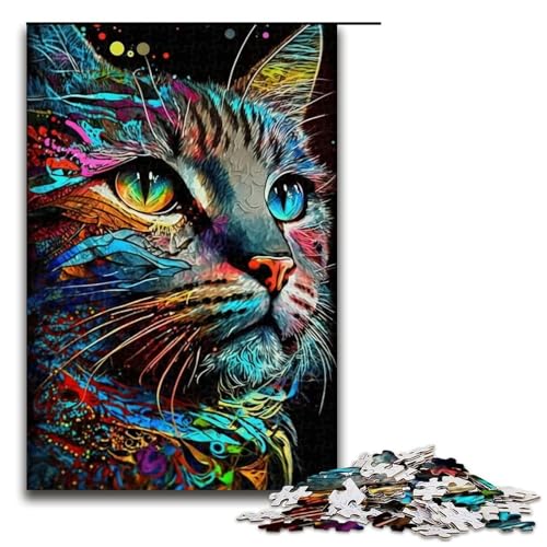 1000-teiliges Puzzle „Porträt Einer schönen Katze“, Puzzle für Erwachsene, Holzpuzzle, tolles Geschenk für Erwachsene (Größe 50 x 75 cm) von LLONGKT