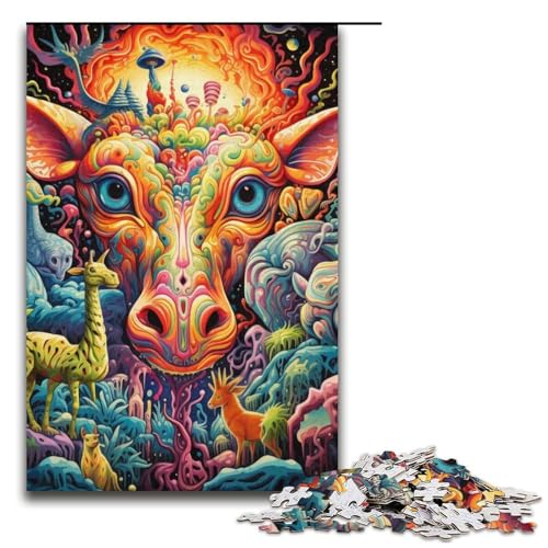 1000-teiliges Puzzle „Psychedelic Art Giraffe“, Puzzle für Erwachsene, Papppuzzle, Lernspiele für Erwachsene, Größe 38 x 26 cm von LLONGKT